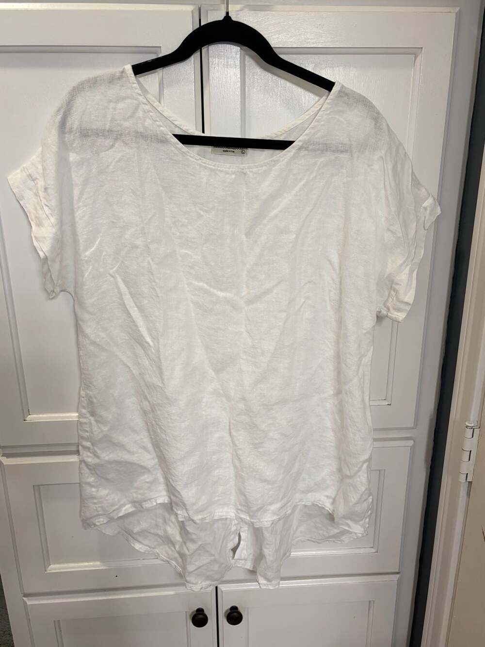 Terzo Millennio Made Italy 100% Linen White Short Sleeve Top Large BOHO Coastal